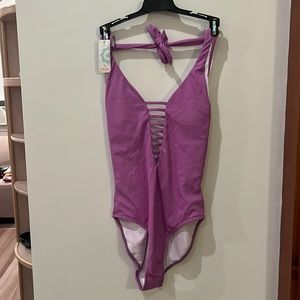 Swim Systems Lilac Solana Plunge One Piece Swimsuit,Small,NWT